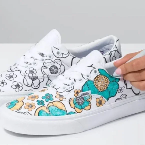 Vans White and Black Floral Sneakers - Picture 6 of 13